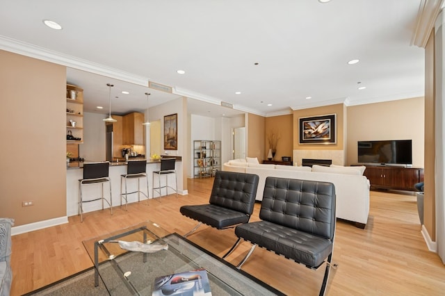 415 E N Water St Unit 806, Chicago, IL 60611 - living area featuring light wood finished floors, ornamental molding, and recessed lighting