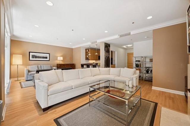 415 E N Water St Unit 806, Chicago, IL 60611 - living room with crown molding, light wood-style flooring, and recessed lighting