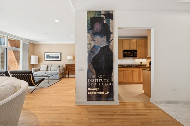 415 E N Water St Unit 806, Chicago, IL 60611 - living area with light wood-style flooring, crown molding, and recessed lighting