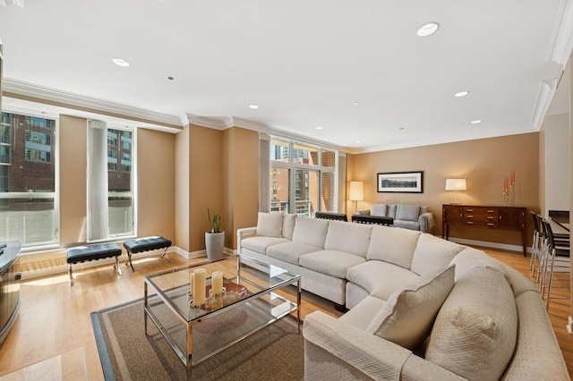 415 E N Water St Unit 806, Chicago, IL 60611 - living room with crown molding, light wood-type flooring, and recessed lighting
