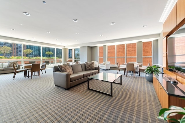 415 E N Water St Unit 806, Chicago, IL 60611 - carpeted living room with a wall of windows and recessed lighting