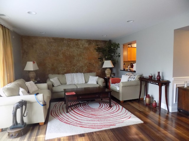 1025 S Fernandez Ave Unit 3M, Arlington Heights, IL 60005 - living area featuring wood finished floors, an accent wall, and recessed lighting