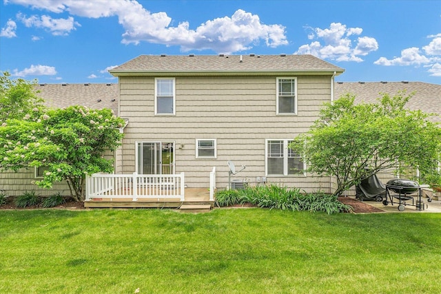 1707 Lydia Ct, Urbana, IL 61802 - rear view of house with a yard, roof with shingles, a deck, and a patio
