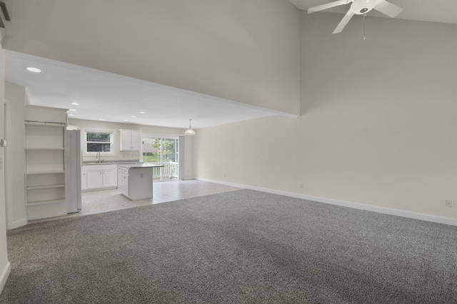 1707 Lydia Ct, Urbana, IL 61802 - unfurnished living room featuring recessed lighting, ceiling fan, and light carpet