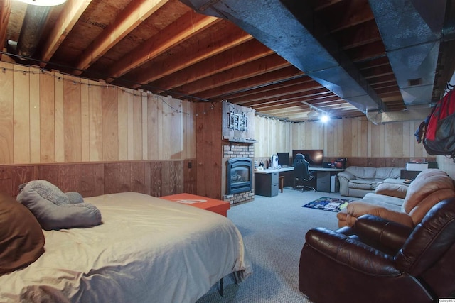 701 Dudley St, Liberty, IL 62347 - carpeted bedroom with a desk and wood walls