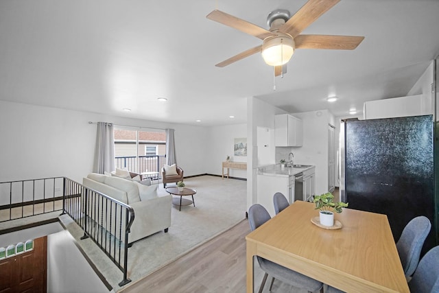 7927 164th Pl Unit 236, Tinley Park, IL 60477 - dining area featuring ceiling fan, light wood-style floors, and recessed lighting