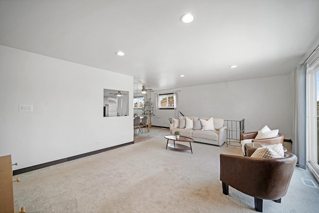 7927 164th Pl Unit 236, Tinley Park, IL 60477 - living area featuring carpet floors, a ceiling fan, and recessed lighting