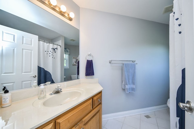 624 Pottawatomie Trl, Batavia, IL 60510 - bathroom with vanity, tile patterned floors, and curtained shower