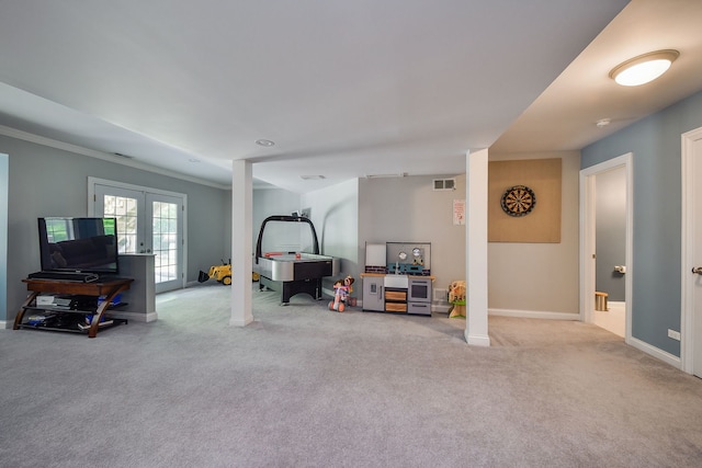 624 Pottawatomie Trl, Batavia, IL 60510 - below grade area with carpet flooring, french doors, and ornamental molding