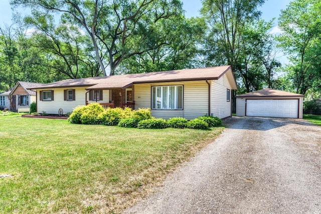 449 W 6th St, Braidwood, IL 60408 - ranch-style home featuring an outdoor structure, a detached garage, and a front yard