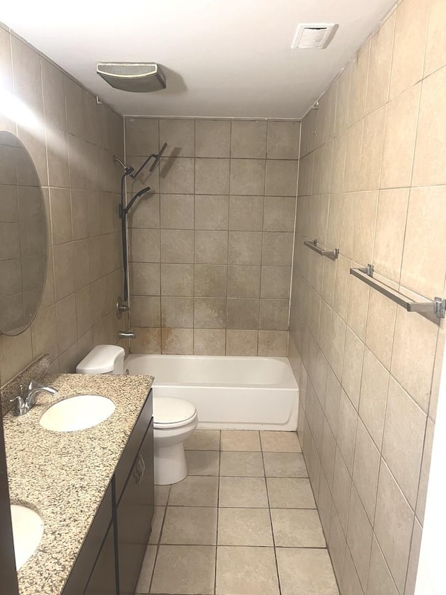 14644 Ellis Ave, Dolton, IL 60419 - bathroom featuring tile walls, double vanity, tile patterned floors, and  shower combination