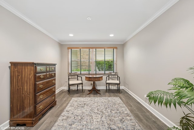 1407 N Dunton Ave, Arlington Heights, IL 60004 - living area with recessed lighting, dark wood-style flooring, and crown molding