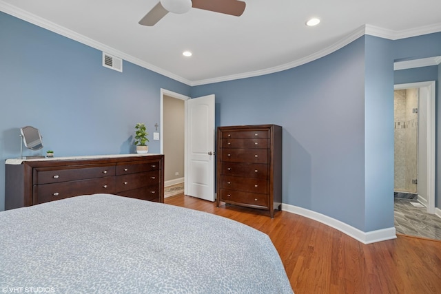 1407 N Dunton Ave, Arlington Heights, IL 60004 - bedroom featuring wood finished floors, crown molding, recessed lighting, and ceiling fan