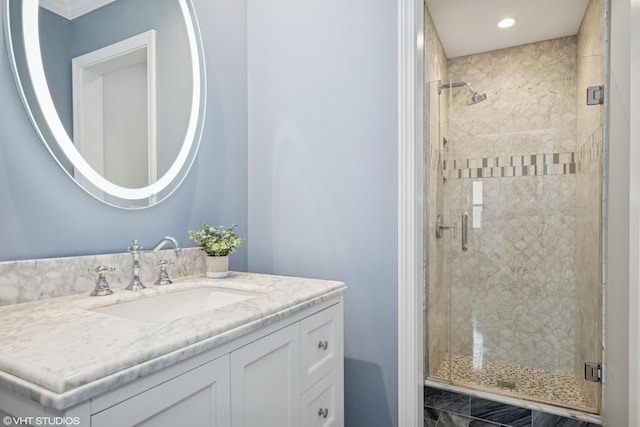 1407 N Dunton Ave, Arlington Heights, IL 60004 - bathroom with a shower stall, vanity, and recessed lighting