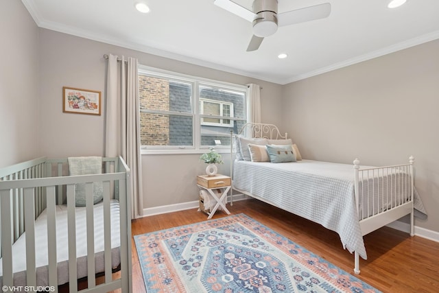 1407 N Dunton Ave, Arlington Heights, IL 60004 - bedroom with wood finished floors, crown molding, recessed lighting, and ceiling fan