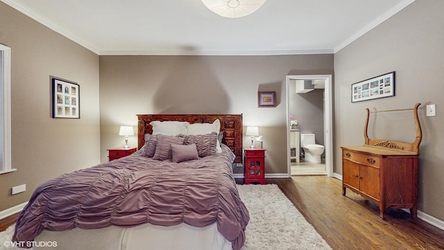 4550 N Malden St Unit 1W, Chicago, IL 60640 - bedroom featuring wood finished floors, crown molding, and connected bathroom