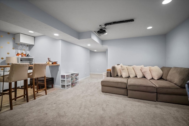 2321 Corrigan Way, Normal, IL 61761 - carpeted living area with recessed lighting and a bar