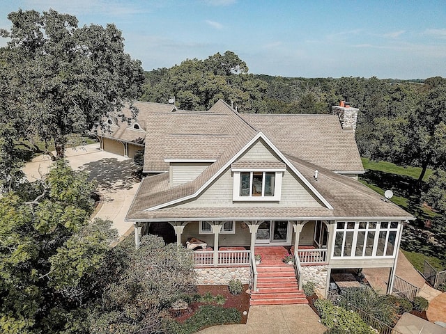 42720 N Converse Rd, Antioch, IL 60002 - view of front facade with a chimney, roof with shingles, covered porch, and stairway