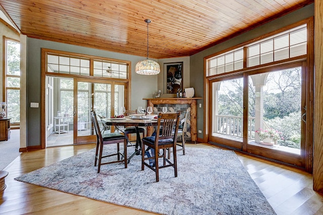 42720 N Converse Rd, Antioch, IL 60002 - dining area featuring wooden ceiling, healthy amount of natural light, wood finished floors, and a chandelier