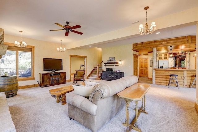 42720 N Converse Rd, Antioch, IL 60002 - living room featuring a chandelier, carpet, a ceiling fan, and recessed lighting