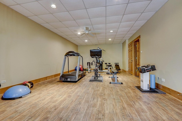 42720 N Converse Rd, Antioch, IL 60002 - exercise area featuring wood finished floors, ceiling fan, and recessed lighting