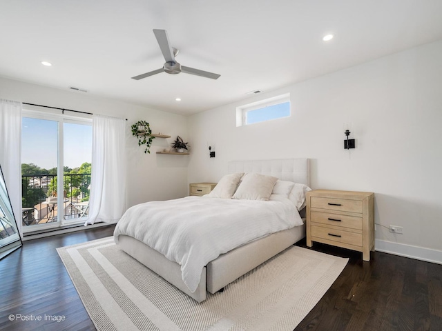 2707 W Belmont Ave Unit 4W, Chicago, IL 60618 - bedroom with access to outside, recessed lighting, dark wood finished floors, and ceiling fan