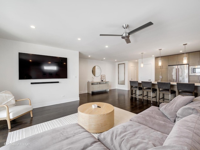 2707 W Belmont Ave Unit 4W, Chicago, IL 60618 - living area with dark wood-style floors, ceiling fan, and recessed lighting