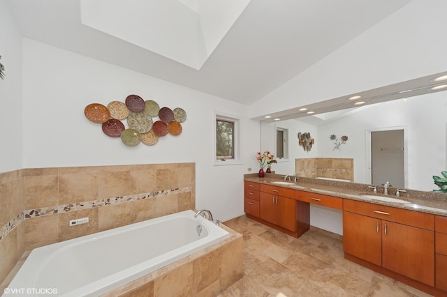 2741 Acacia Ter, Buffalo Grove, IL 60089 - full bath featuring double vanity, a garden tub, lofted ceiling, and recessed lighting