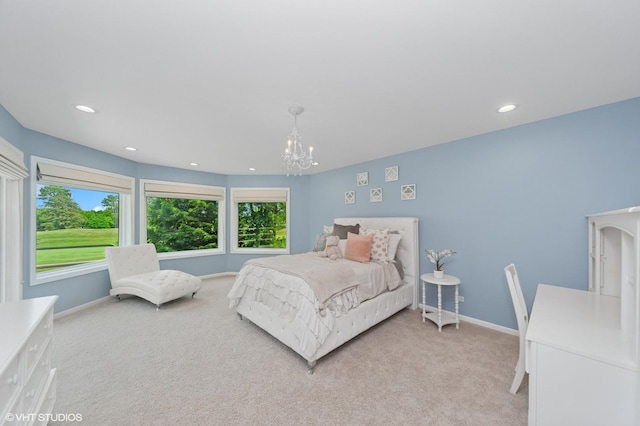 2741 Acacia Ter, Buffalo Grove, IL 60089 - bedroom with light colored carpet, a chandelier, and recessed lighting