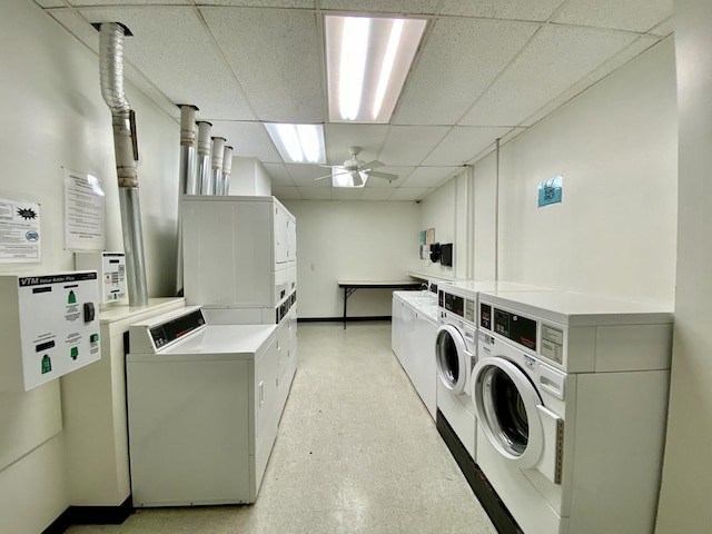 640 S Federal St Unit 603, Chicago, IL 60605 - communal laundry room featuring washing machine and clothes dryer, stacked washing machine and dryer, and ceiling fan