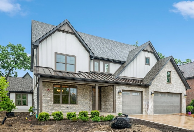 5903 Timber Trails Blvd, Western Springs, IL 60558 - view of front of property with brick siding, a shingled roof, covered porch, a garage, and a standing seam roof