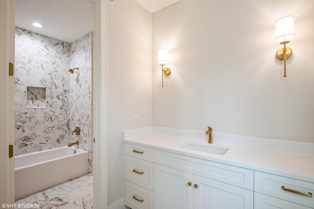 5903 Timber Trails Blvd, Western Springs, IL 60558 - full bath with marble look tiles, vanity, tub / shower combination, and recessed lighting