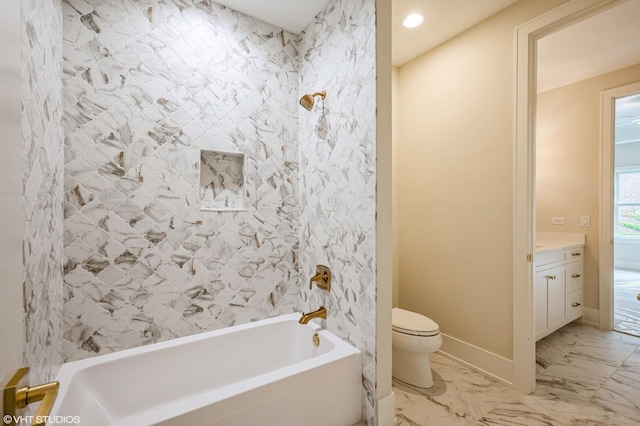 5903 Timber Trails Blvd, Western Springs, IL 60558 - full bath with vanity, marble look tiles, bathtub / shower combination, and recessed lighting