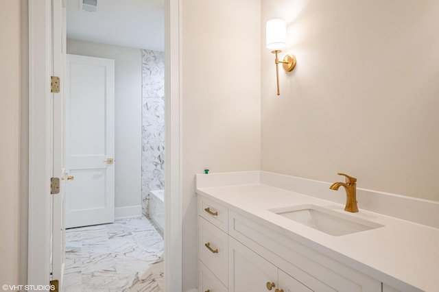 5903 Timber Trails Blvd, Western Springs, IL 60558 - full bathroom with marble finish floors, vanity, and shower / tub combo