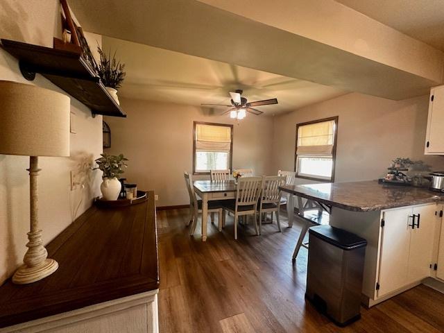 1700 Sunset Dr, Mendota, IL 61342 - dining room with dark wood-type flooring and ceiling fan