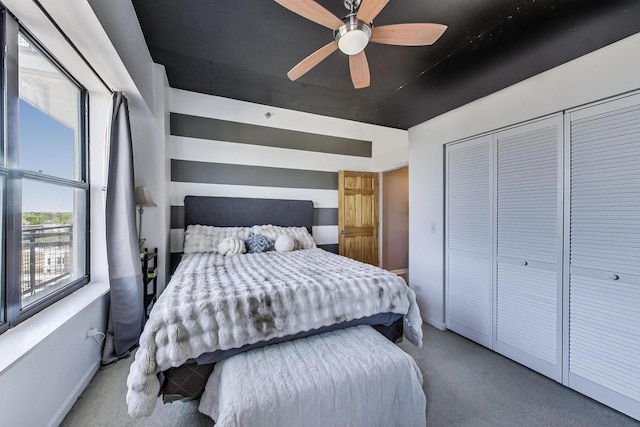 1122 W Catalpa Ave Unit 815, Chicago, IL 60640 - bedroom with carpet, a closet, and ceiling fan