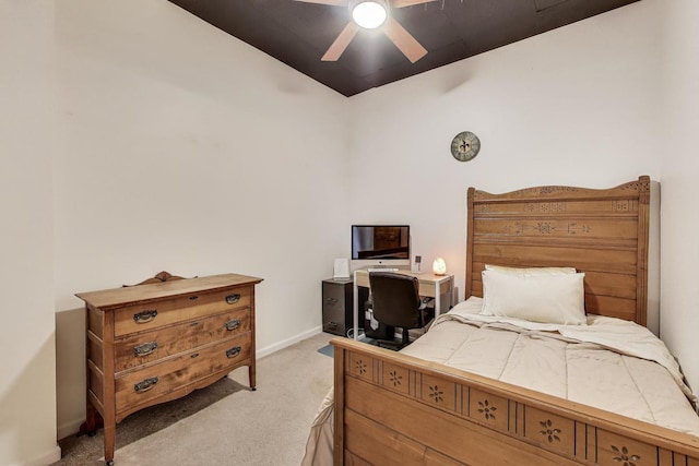 1122 W Catalpa Ave Unit 815, Chicago, IL 60640 - bedroom with light colored carpet, lofted ceiling, ceiling fan, and a desk