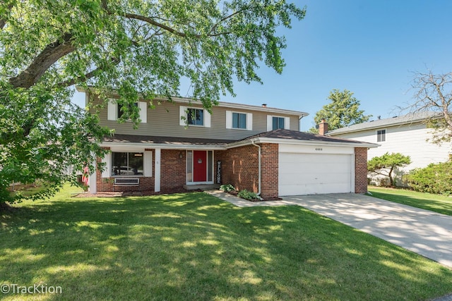 6665 Foxtree Ave, Woodridge, IL 60517 - traditional-style house featuring an attached garage, brick siding, a front lawn, and concrete driveway