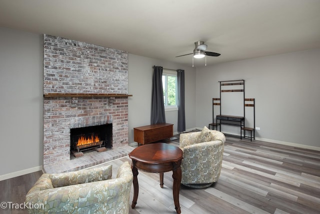 6665 Foxtree Ave, Woodridge, IL 60517 - living area with a ceiling fan, wood finished floors, and a fireplace