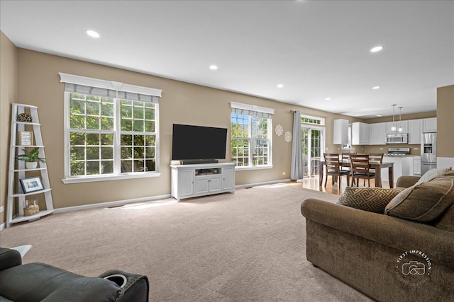3210 Larrabee Dr, Geneva, IL 60134 - living area featuring light colored carpet and recessed lighting