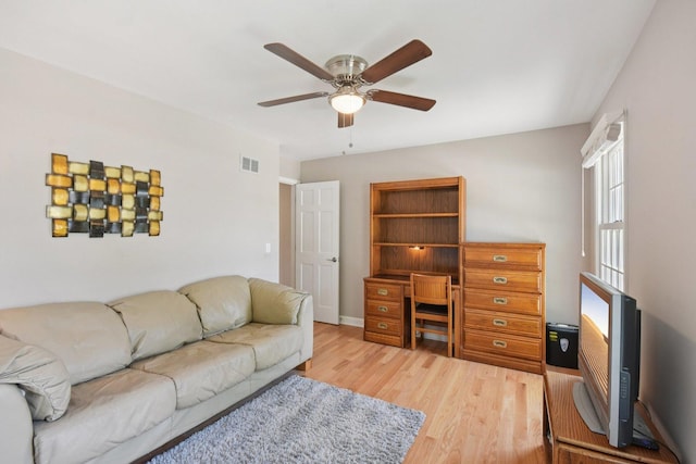 5085 Dukesberry Ln, Hoffman Estates, IL 60010 - living area featuring a ceiling fan, light wood-type flooring, and an office area