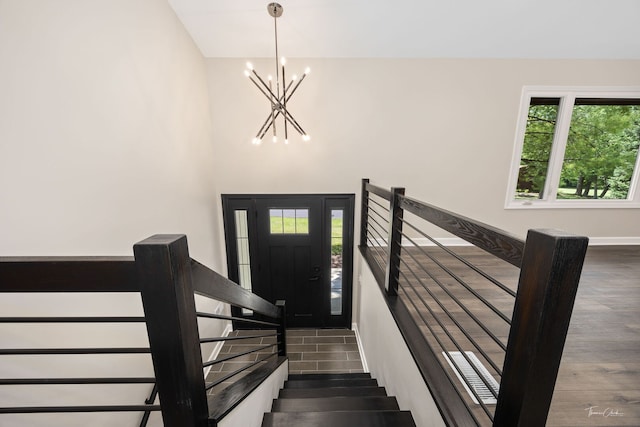 9704 Captains Dr, Algonquin, IL 60102 - foyer with a chandelier and wood finished floors