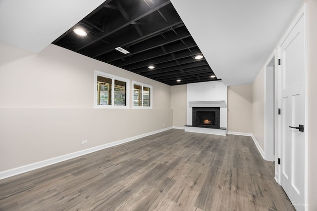 9704 Captains Dr, Algonquin, IL 60102 - unfurnished living room with wood finished floors and a brick fireplace