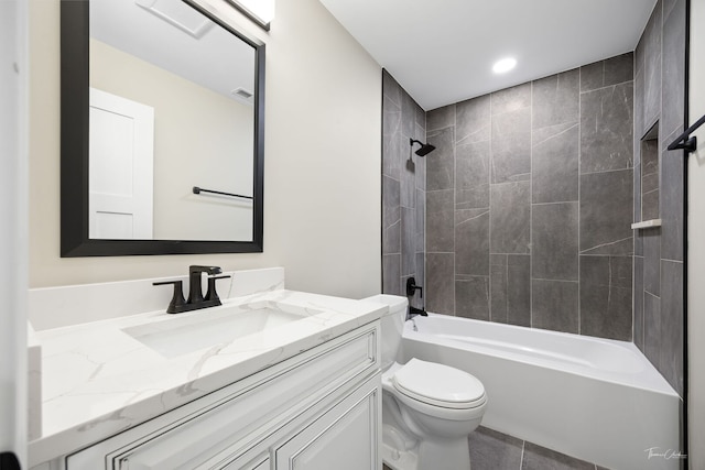 9704 Captains Dr, Algonquin, IL 60102 - bathroom featuring vanity, shower / tub combination, recessed lighting, and tile patterned floors
