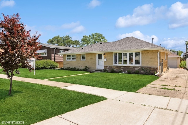2721 Joseph Ave, Des Plaines, IL 60018 - view of front of property with a front yard, stone siding, a garage, roof with shingles, and brick siding