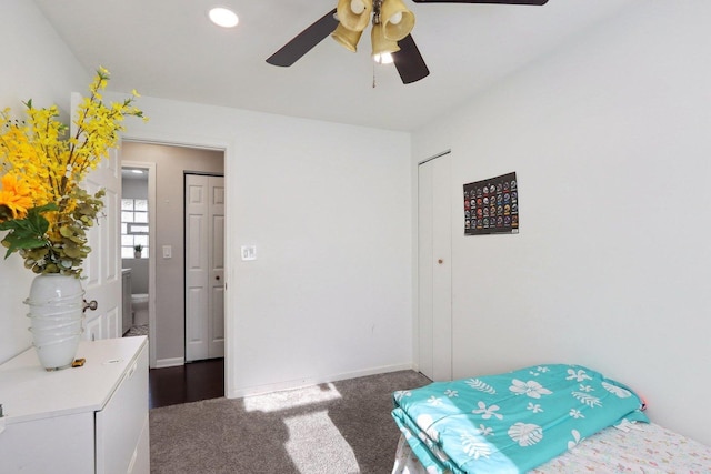 2023 Kristan Ave, North Chicago, IL 60064 - bedroom featuring dark colored carpet, a ceiling fan, and a closet