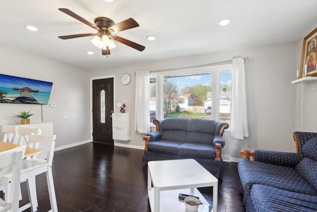 2023 Kristan Ave, North Chicago, IL 60064 - living room featuring recessed lighting, ceiling fan, and dark wood-style flooring