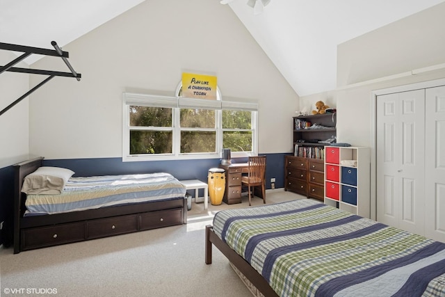 3444 N Hamilton Ave, Chicago, IL 60618 - bedroom featuring carpet, lofted ceiling, and a closet