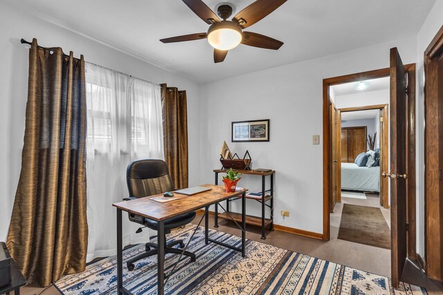 9226 S Utica Ave, Evergreen Park, IL 60805 - home office featuring a ceiling fan and wood finished floors
