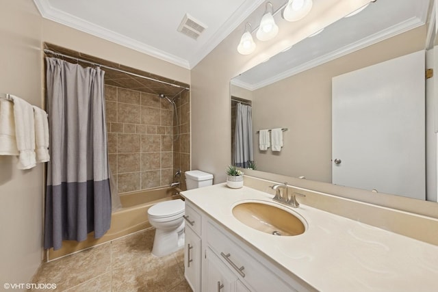 647 Farnham Ln, Wheaton, IL 60189 - bathroom featuring vanity, shower / bath combination with curtain, crown molding, and tile patterned flooring